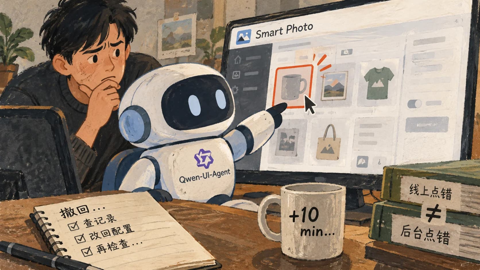 让 Qwen-UI-Agent 操作 Smart Photo 的后台，它选错过一次商品 封面图